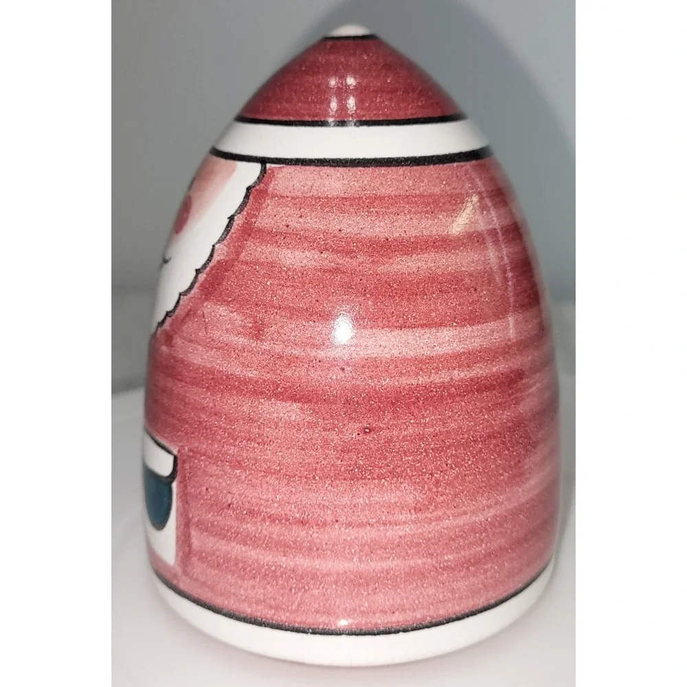 Santa Claus Columbia Falls Red Clay Ceramic Hand Painted Round Figurine Vintage